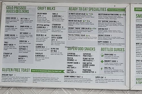 1/2 menu at Choice Juicery in San Clemente