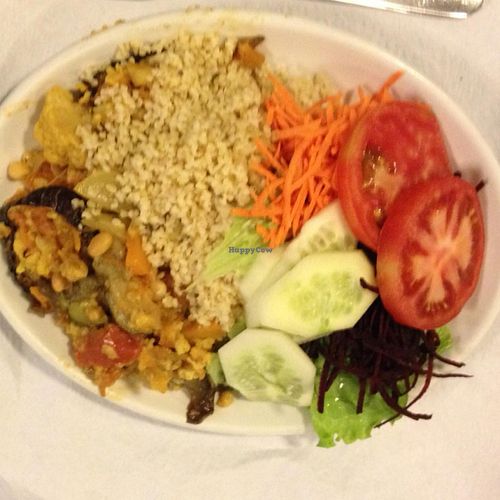 Roasted aubergines with bulgur and salad. at Bioforma Restaurant in Funchal