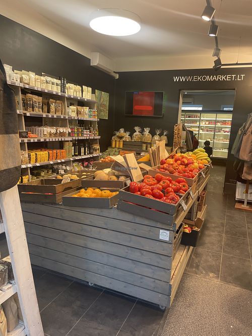 Lots of fresh, organic produce and most is locally grown. Many other products and local foods .  at Ekomarket in Vilnius
