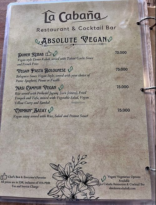 Menù  at La Cabaña in Kuta