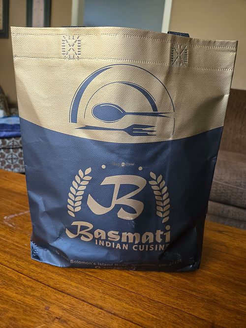 I appreciate the reusable take-out bag! at Basmati Indian Cuisine in Annapolis