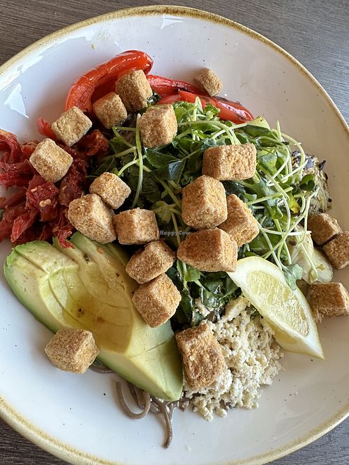 Beach bowl with added crispy tofu cubes   at Fresh Kitchen + Juice Bar in Oakville