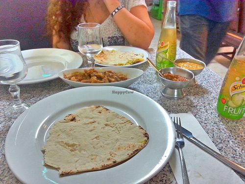 Aloo paratha, nan, Red letils stew, An eggplant dish with red curry and spicy mushrooms with potato stew. at Maharaja in Ramla
