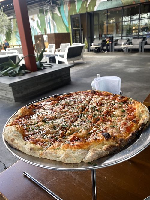 Vegan Cheese Pizza 😋 Highly Recommend! Top Service and Company!  at Fieldwork Brewing Company in San Leandro