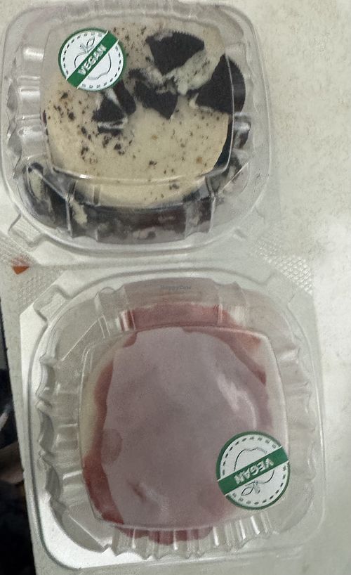 Vegan Oreo and vegan strawberry cheesecakes   at AJ's Cheesecakes in Durham