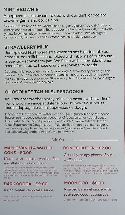 Middle of menu  at Frankie & Jo's in Larkspur