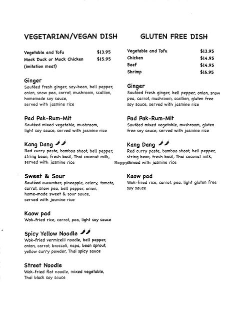 Separate veg*n menu at Thai Basil in Collingswood