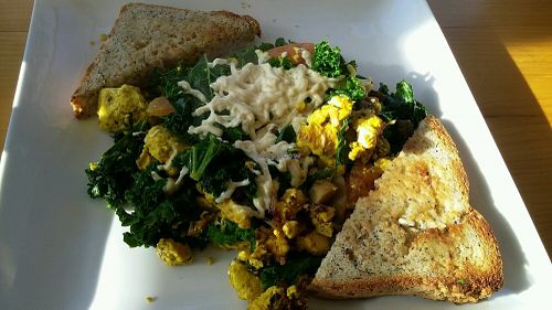 tofu scramble vegan cheese at Heirloom Food Company in Danielson