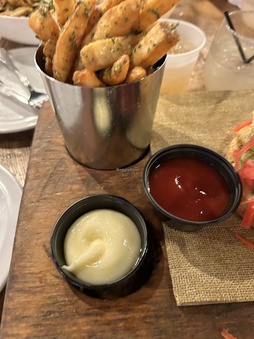 Vegan aioli with truffle fries  at 317 Main Street in Farmingdale