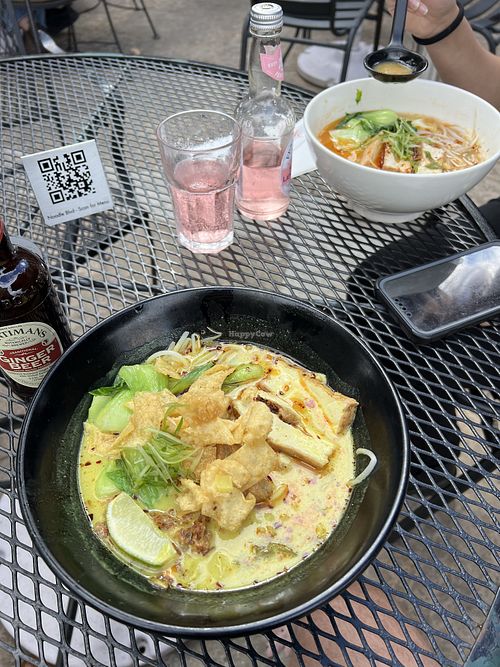Curry tofu ramen in the front, miso tofu ramen in the backk  at Noodle Boulevard in Cary