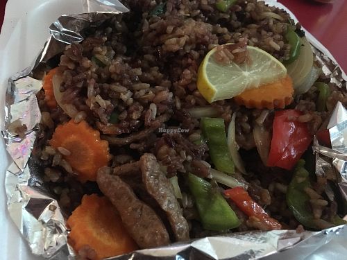spicy fried rice with soy pepper steak  at Thai Heritage & Vegan - Nob Hill in Albuquerque