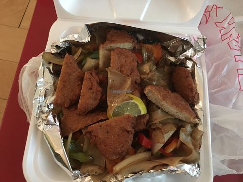 spicy noodles with soy chicken nuggets at Thai Heritage & Vegan - Nob Hill in Albuquerque