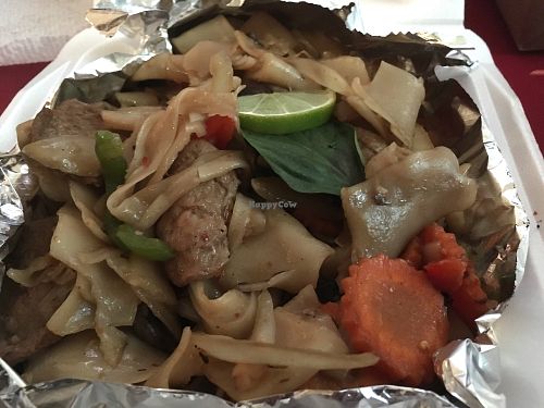 spicy noodles with soy pepper steak  at Thai Heritage & Vegan - Nob Hill in Albuquerque