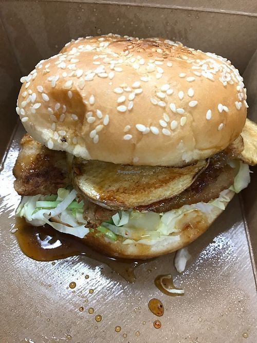 limited time special: "chicken" in a sweet & jalapeño sauce with papas, lettuce, and mayo at Green New American Vegetarian in Tempe