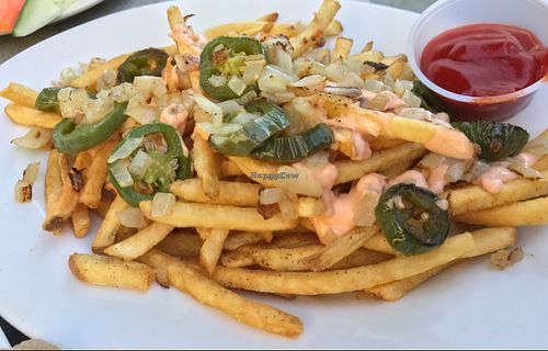 Animal Fries with jalapeños at Green New American Vegetarian in Tempe
