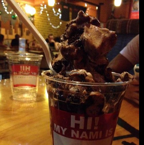 chocolate monsoon Tsoynami: chocolate & vanilla swirl ice cream w/ chocolate cake + chocolate & toffee-nut syrups (this is how I made mine) at Green New American Vegetarian in Tempe