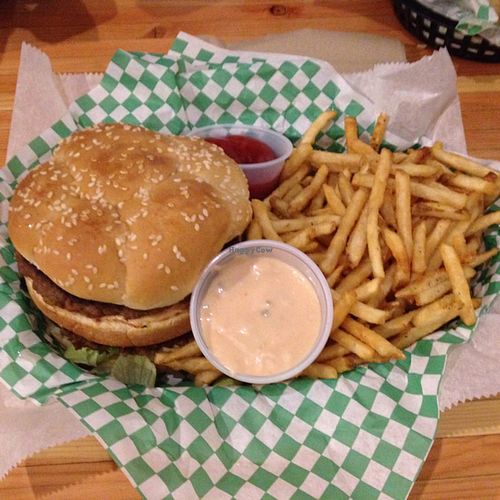 Big Wac with Thyme Fries (the sauce in the front is their special sauce) at Green New American Vegetarian in Tempe