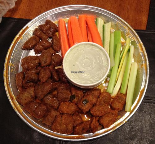 Vegan Wing Platter (SuperBowl carry-out special): Buffalo Wings & double Hunny Jalapeño Wings (BBQ was also available) at Green New American Vegetarian in Tempe