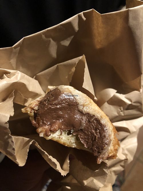 Chocolate filled croissant🤍🤍🤍  at botànic in Barcelona