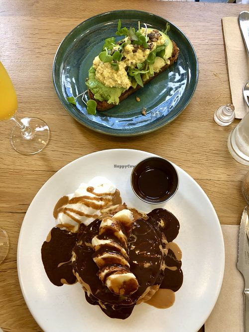 Chocolate pancakes and Avo toast  at botànic in Barcelona