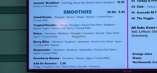 Smoothie menu at Good Day Cafe and Moomers Homemade Ice Cream Shop in Mackinac Island