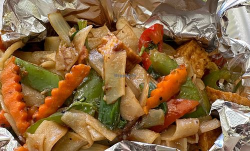 Pad kee mao (drunken noodles), ordered without meat, egg, and fish sauce   at Tuanjai Thai Noodle in Aztec