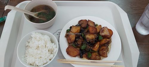 茄子とジャガイモ定食 - Potato and eggplant set meal - 550¥ at Fukueisai - 福慧菜食堂 in Tokyo