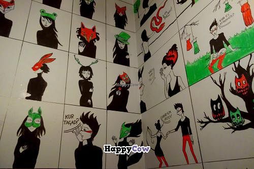 art in the restroom at Taka in Riga