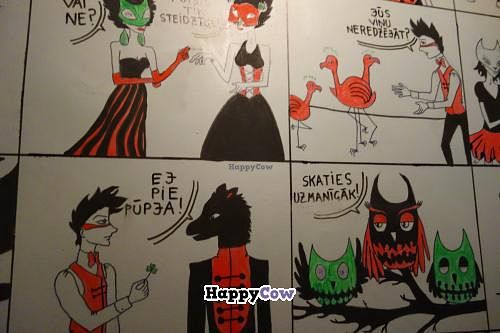 art in the restroom at Taka in Riga