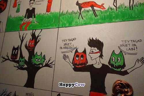 art in the restroom at Taka in Riga