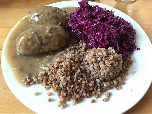 traditional polish ";zraz"; in mashroom sauce and buck wheat. at Vega in Wroclaw