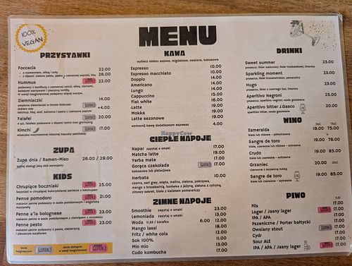 Upstairs sit down restaurant menu as of July 29th, 2025 at Vega in Wroclaw