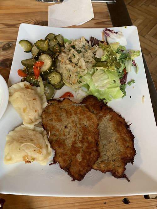 Pierogi and potato cakes (a bit from each meal) at Vega in Wroclaw