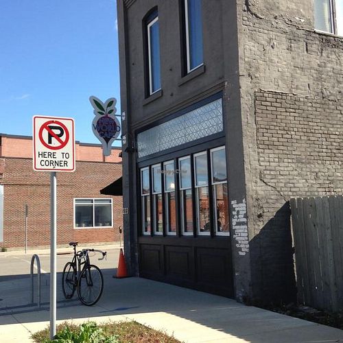 outside at New World Cafe in Des Moines