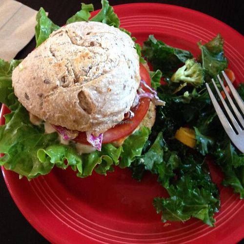 sweet corn burger  at New World Cafe in Des Moines