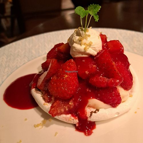 Meringue and strawberry dessert at Studio Gauthier in London