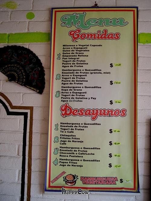 menu, lunch then breakfast at Govinda's in Morelia