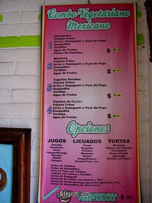 Mexican entres with options at Govinda's in Morelia