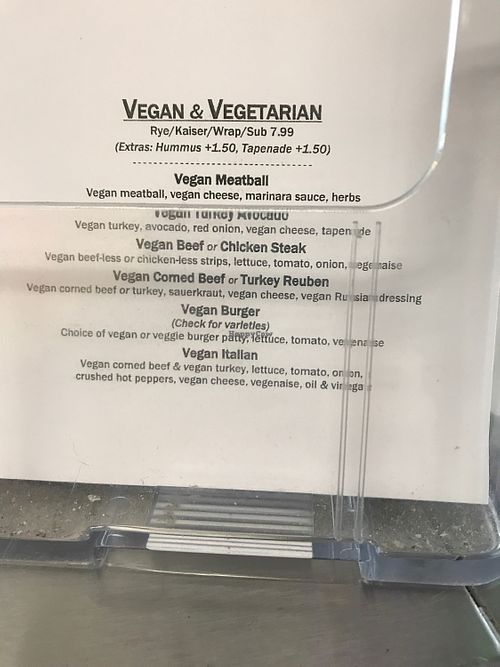 Vegan menu at Firehouse Deli in Gaithersburg