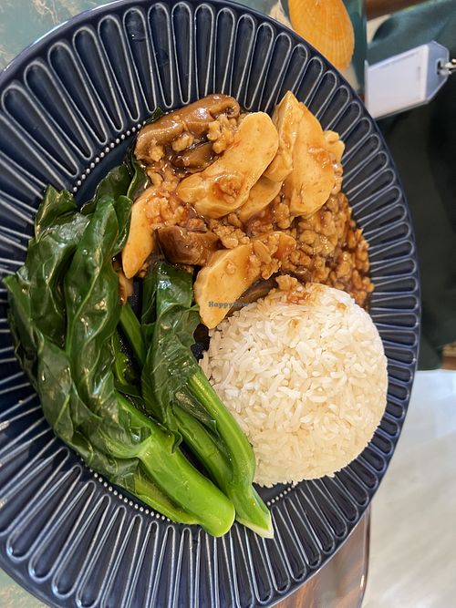 Taiwanese braised rice. Same sauce as the mince meat noodles  at Clover Plant Based Kitchen & Bar  in Central Singapore