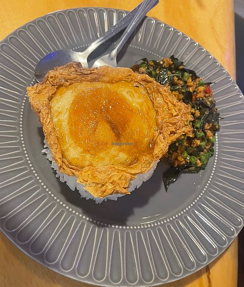 Rice with vegan egg  at Clover Plant Based Kitchen & Bar  in Central Singapore