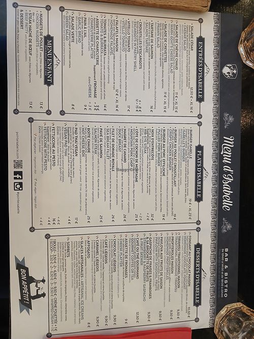 Le menu en aout 2026 at Pointe Isabelle in Chamonix-mont-blanc