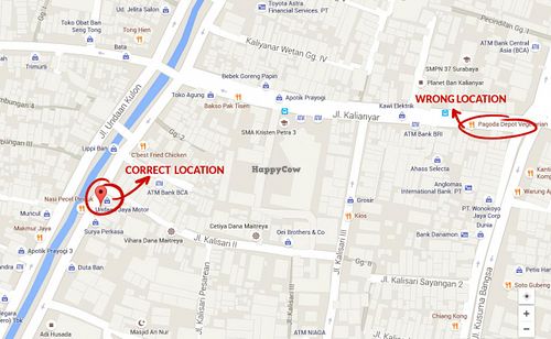 Correct Location Based on Google Maps at Pagoda Vegetarian - Undaan Wetan in 