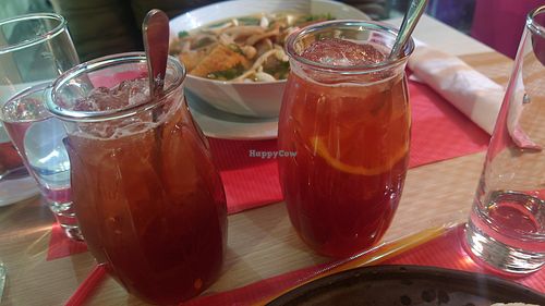 Lemon ice teas with strawberry and with peach at Vietnam Street Food in Athens