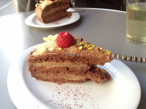 chocolate cake at Aux Deux Portes Cafe in Geneva