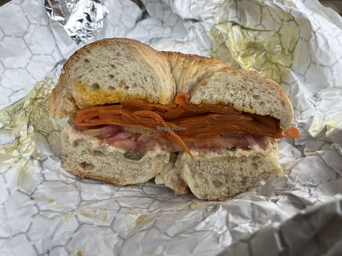 “Mox with the works” carrot lox bagel  at Nate's Bagels in Richmond