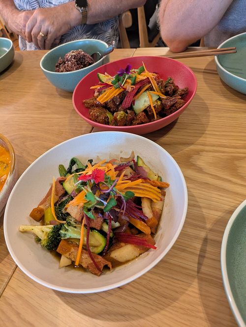 Pork belly and duck at Khu Khu Milford in Milford