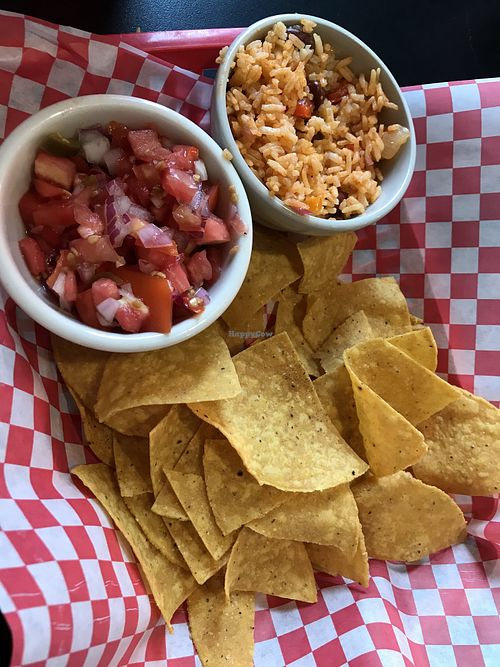 chips, rice, pico   at Tricky Fish in Charleston