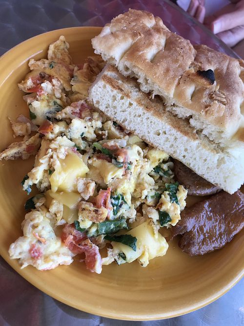 scrambled egg plate w vegan cheese and vegan sausage   at Starlings Coffee & Provisions in Charleston