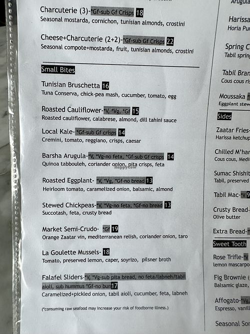 Small Bites Menu  at Barsha in Hermosa Beach